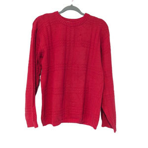 Vintage Chunky Cable Knit Pullover Sweater, 100% Cotton Cherry Red